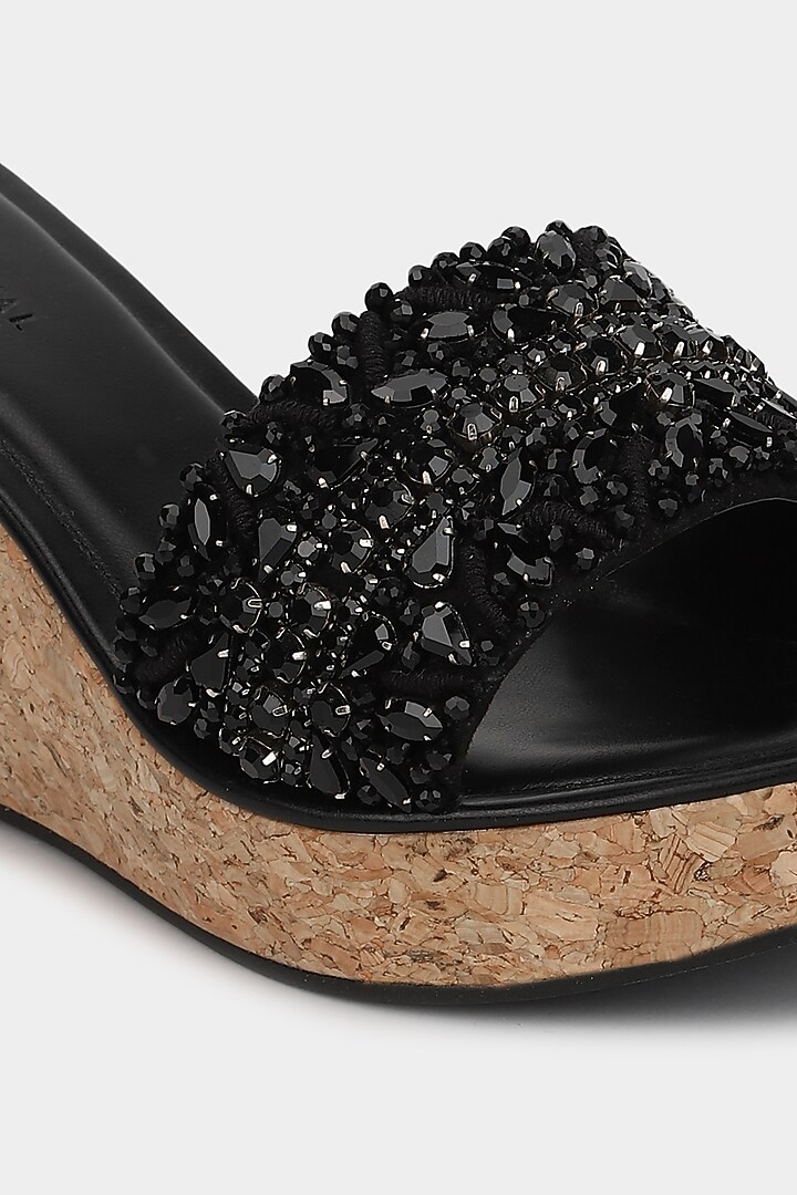 Black Faux Leather Wedges by Aanchal Sayal at Pernia's Pop Up Shop
