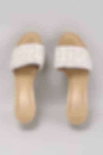 Nude Faux Leather Sequins Work Wedges by Aanchal Sayal at Pernia's Pop Up Shop