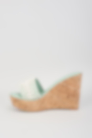 Light Green Faux Leather Pearl Embroidered Heels by Aanchal Sayal at Pernia's Pop Up Shop