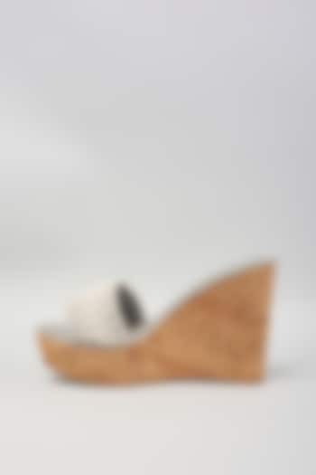 Grey Faux Leather Beads Work Heels by Aanchal Sayal at Pernia's Pop Up Shop