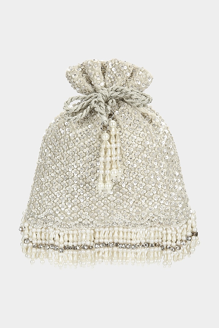 Ivory Hand Embroidered Potli by Aanchal Sayal at Pernia's Pop Up Shop