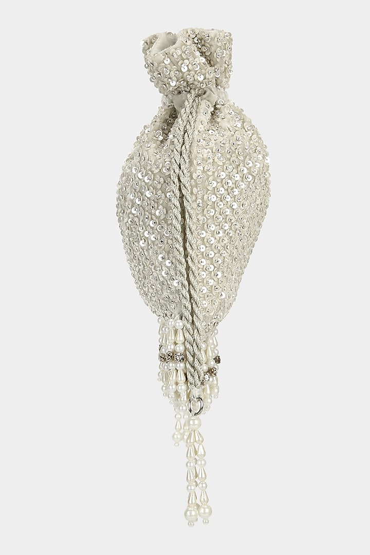 Ivory Hand Embroidered Potli by Aanchal Sayal at Pernia's Pop Up Shop