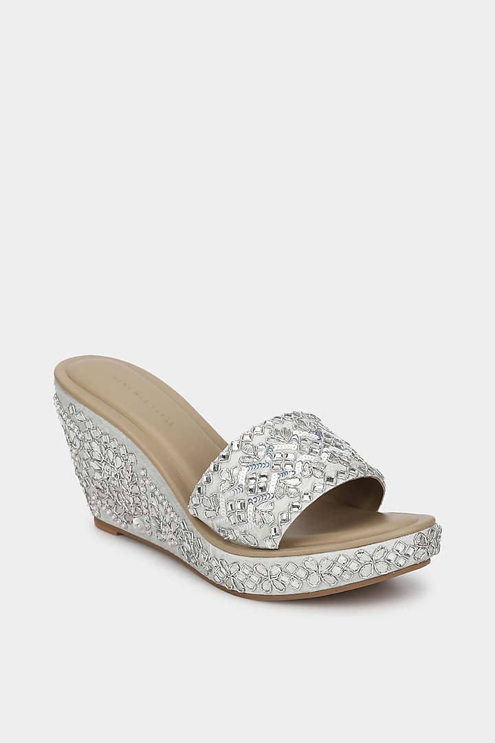 Ice Blue Embellished Wedges by Aanchal Sayal