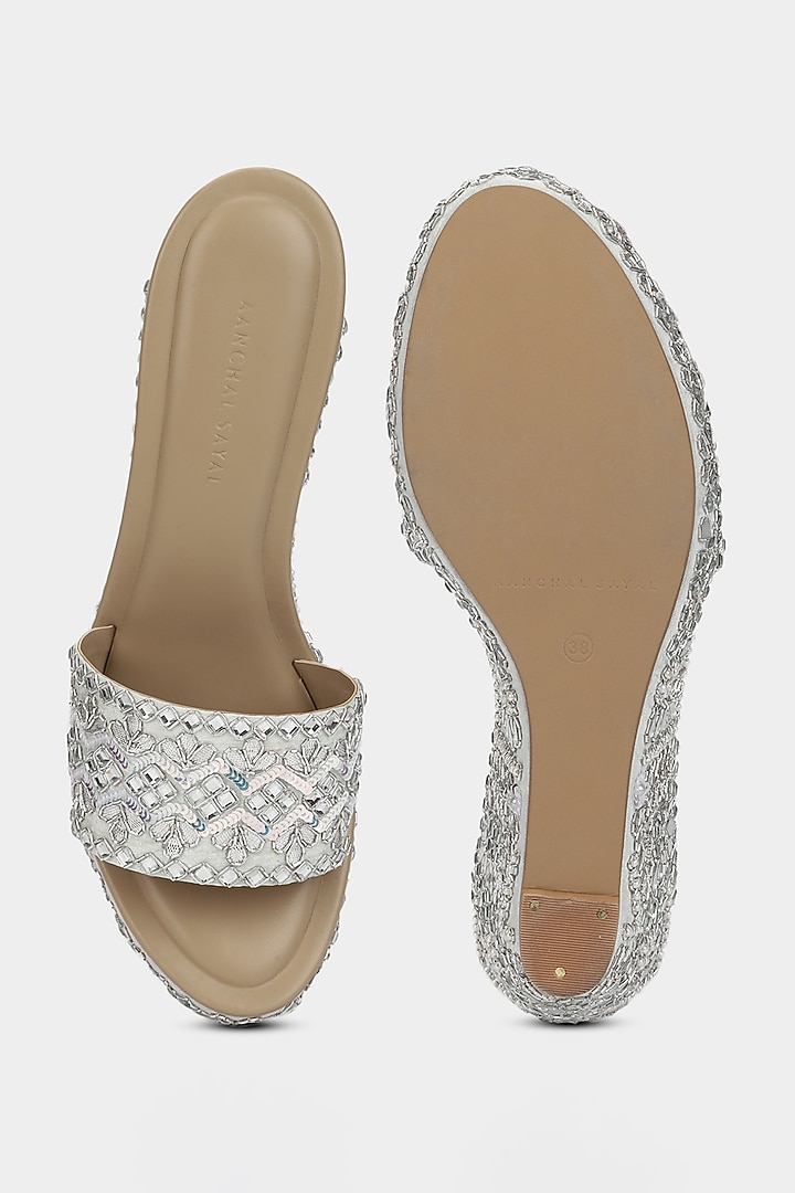Ice Blue Embellished Wedges by Aanchal Sayal at Pernia's Pop Up Shop