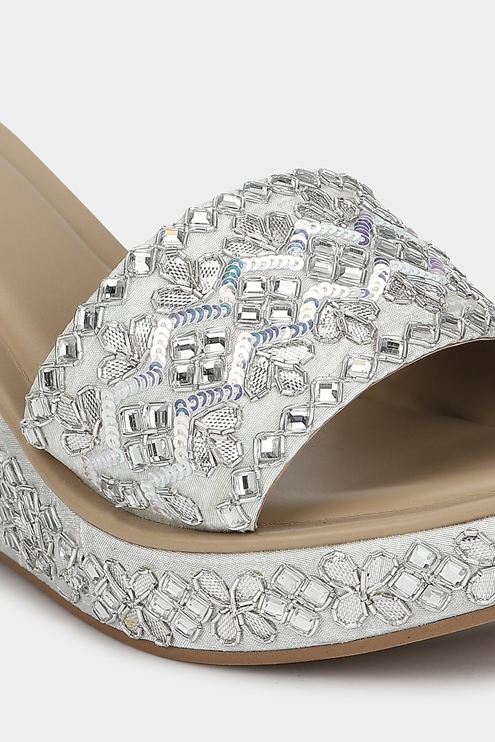 Ice Blue Embellished Wedges by Aanchal Sayal at Pernia's Pop Up Shop