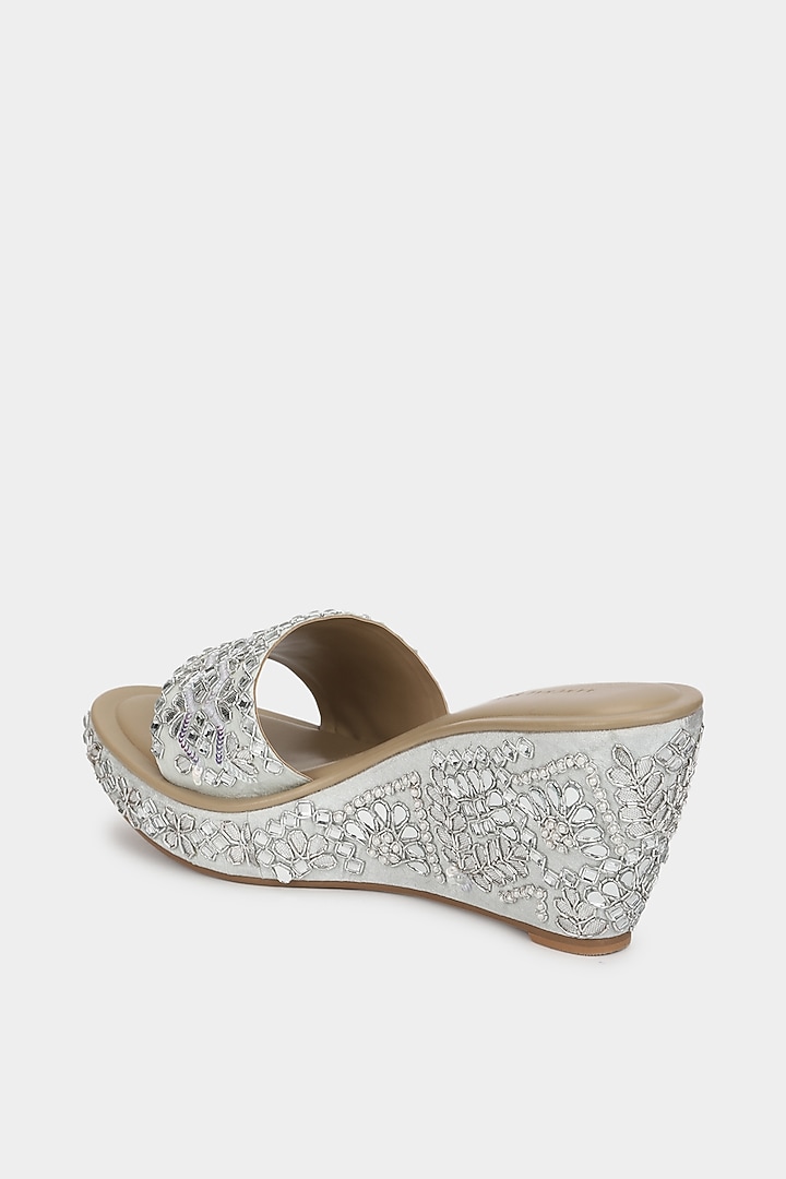 Ice Blue Embellished Wedges by Aanchal Sayal at Pernia's Pop Up Shop
