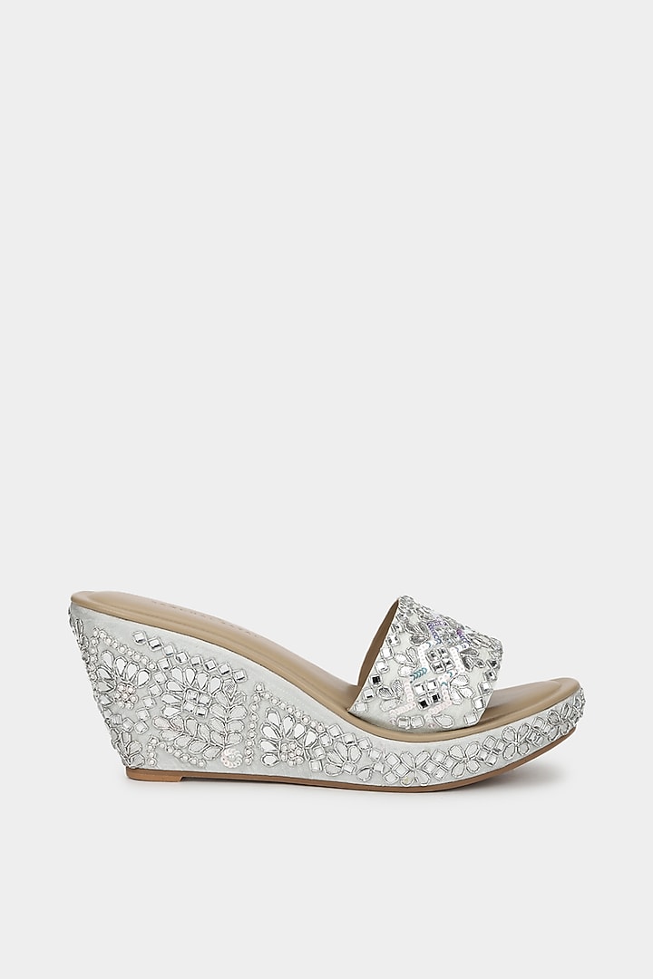 Ice Blue Embellished Wedges by Aanchal Sayal at Pernia's Pop Up Shop