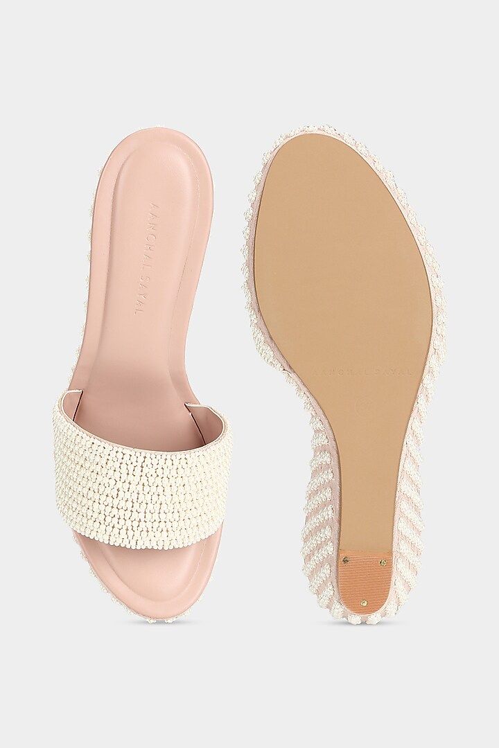 Pink Embellished Wedges by Aanchal Sayal at Pernia's Pop Up Shop