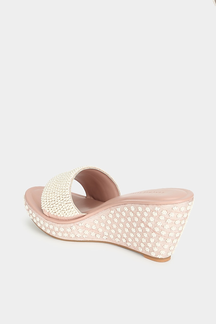 Pink Embellished Wedges by Aanchal Sayal at Pernia's Pop Up Shop