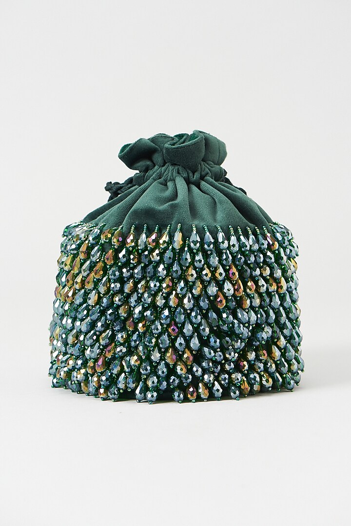 Green Hand Embroidered Potli by Aanchal Sayal at Pernia's Pop Up Shop