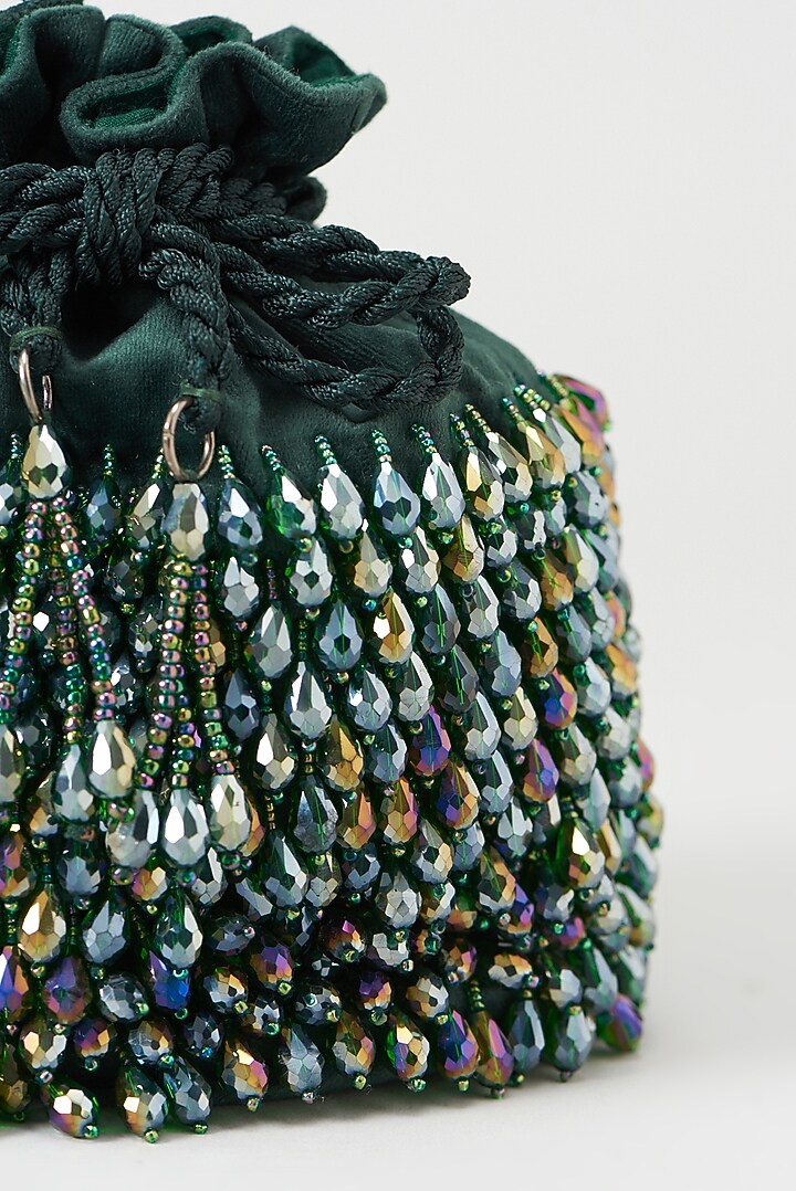 Green Hand Embroidered Potli by Aanchal Sayal at Pernia's Pop Up Shop