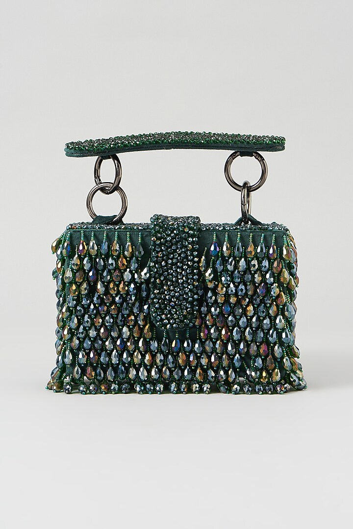 Green Embroidered Hand Bag by Aanchal Sayal at Pernia's Pop Up Shop