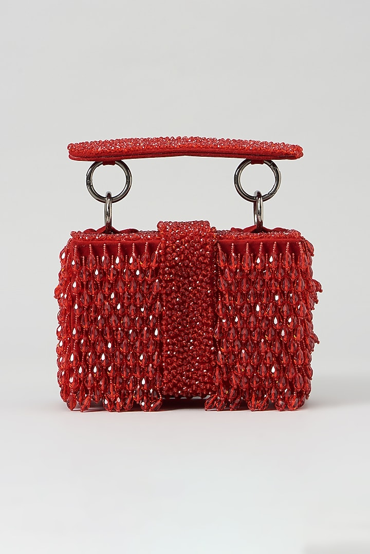 Red Embroidered Hand Bag by Aanchal Sayal at Pernia's Pop Up Shop