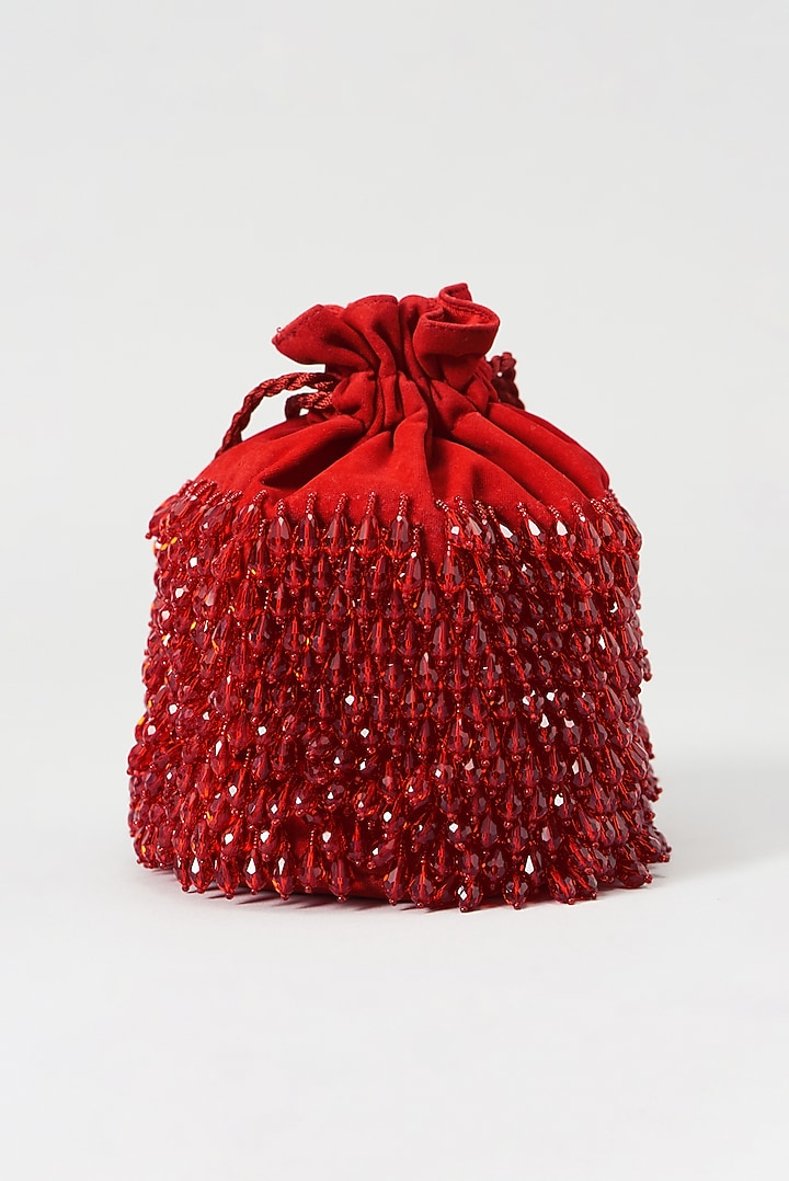 Red Hand Embroidered Potli by Aanchal Sayal at Pernia's Pop Up Shop