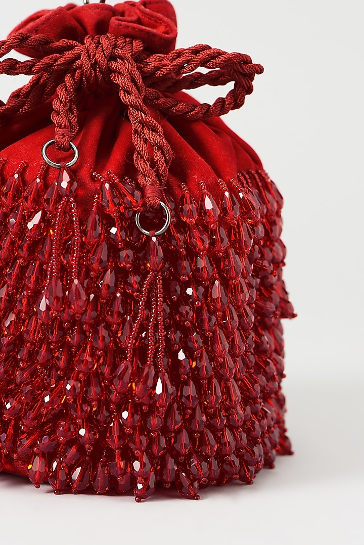 Red Hand Embroidered Potli by Aanchal Sayal at Pernia's Pop Up Shop