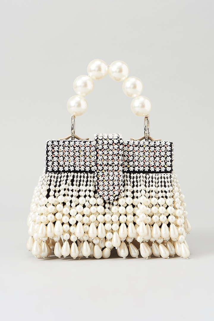 Black & White Embellished Hand Bag by Aanchal Sayal at Pernia's Pop Up Shop