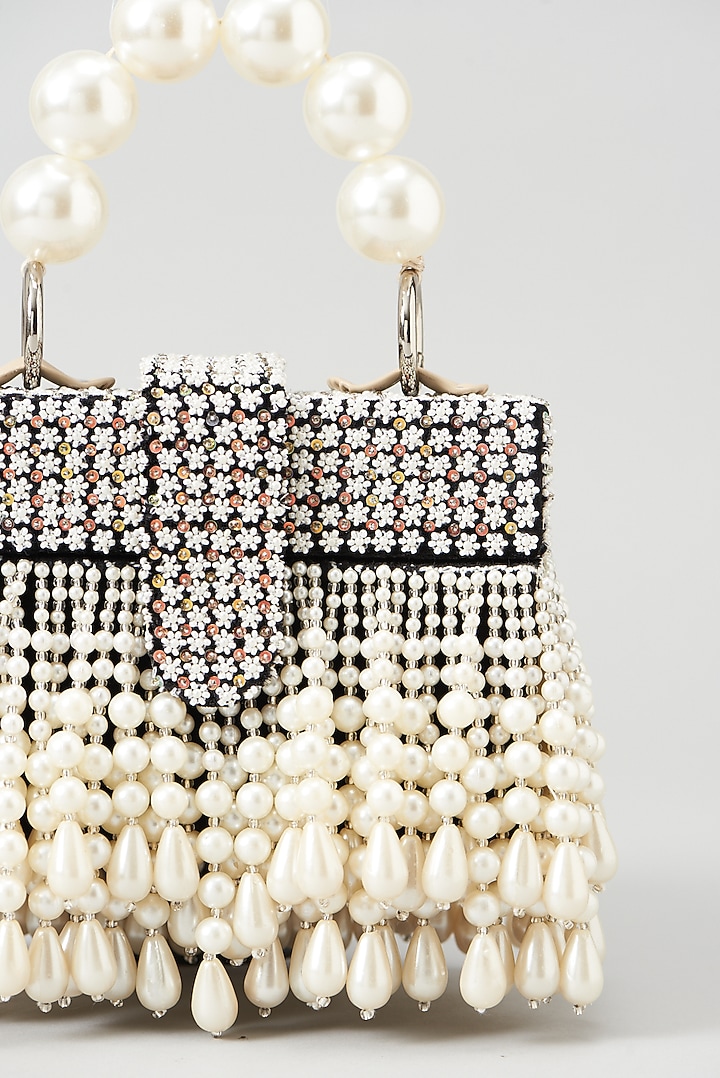 Black & White Embellished Hand Bag by Aanchal Sayal at Pernia's Pop Up Shop