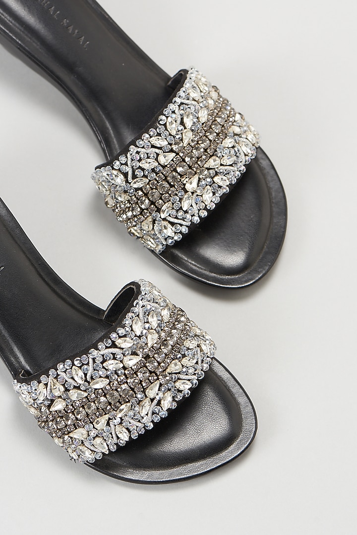 Black Embellished Wedges by Aanchal Sayal at Pernia's Pop Up Shop