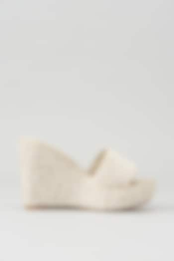 White Embellished Wedges by Aanchal Sayal at Pernia's Pop Up Shop