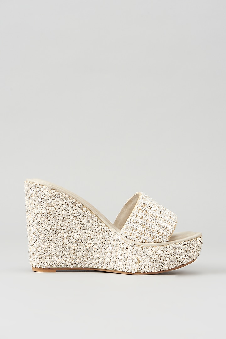 White Embellished Wedges by Aanchal Sayal