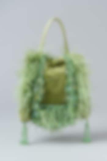 Green Suede Crystal Embellished Potli Bag by Aanchal Sayal