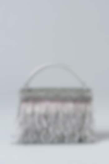 Silver Suede Embellished Clutch by Aanchal Sayal