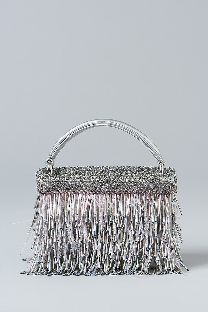 Silver Suede Embellished Clutch by Aanchal Sayal at Pernia's Pop Up Shop