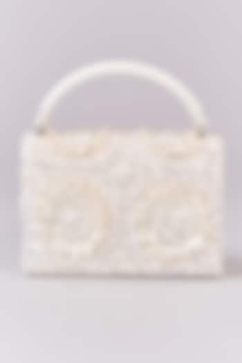 Ivory Faux Leather Sequins Embroidered Clutch by Aanchal Sayal at Pernia's Pop Up Shop
