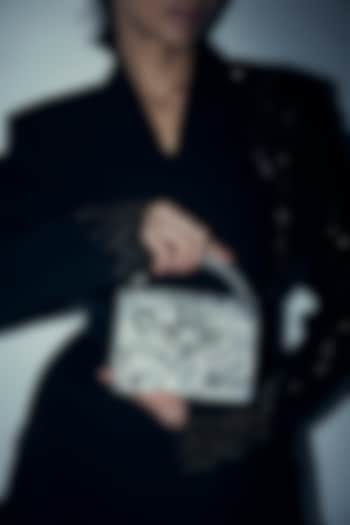 Silver Faux Leather Sequins Embroidered Clutch by Aanchal Sayal at Pernia's Pop Up Shop