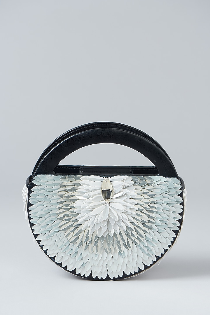 Black Faux Leather Embroidered Clutch by Aanchal Sayal at Pernia's Pop Up Shop