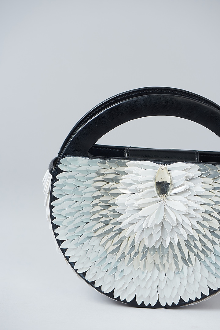 Black Faux Leather Embroidered Clutch by Aanchal Sayal at Pernia's Pop Up Shop