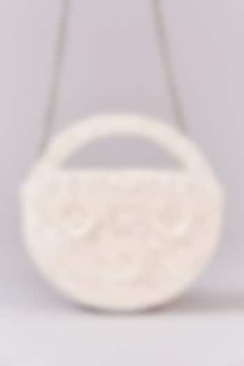 White Faux Leather Sequins Embroidered Clutch by Aanchal Sayal at Pernia's Pop Up Shop