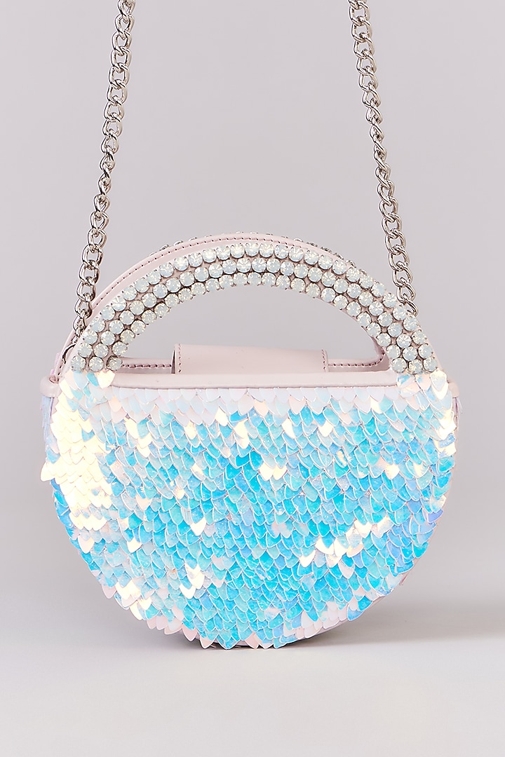 Blush Pink Faux Leather Holographic Work Clutch by Aanchal Sayal at Pernia's Pop Up Shop