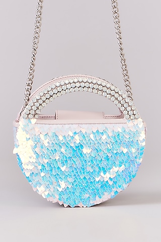 Blush Pink Faux Leather Holographic Work Clutch by Aanchal Sayal