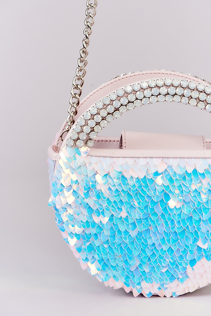Blush Pink Faux Leather Holographic Work Clutch by Aanchal Sayal at Pernia's Pop Up Shop