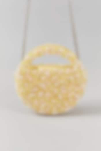 Lemon Yellow Faux Leather Crystal & Bead Work Structured Bag by Aanchal Sayal at Pernia's Pop Up Shop