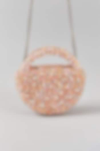 Blush Pink Faux Leather Crystal & Bead Work Structured Bag by Aanchal Sayal at Pernia's Pop Up Shop