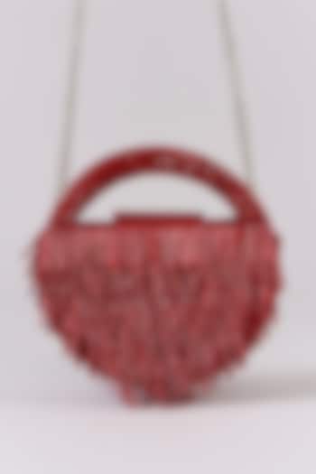 Red Faux Leather Cutdana Embroidered Clutch by Aanchal Sayal at Pernia's Pop Up Shop