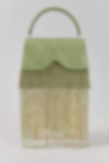 Green Faux Leather Chain Dangler Structured Bag by Aanchal Sayal at Pernia's Pop Up Shop