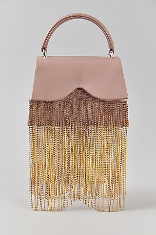Tan Faux Leather Chain Dangler Structured Bag by Aanchal Sayal