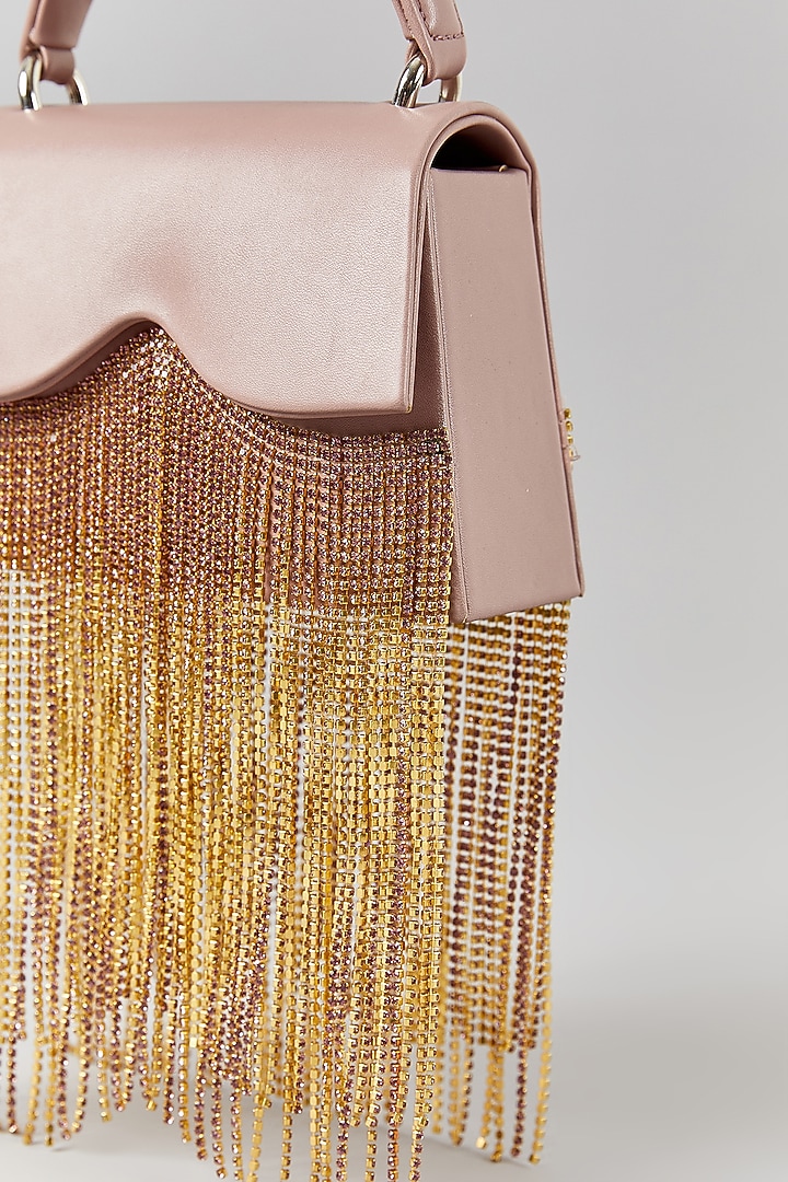 Tan Faux Leather Chain Dangler Structured Bag by Aanchal Sayal at Pernia's Pop Up Shop