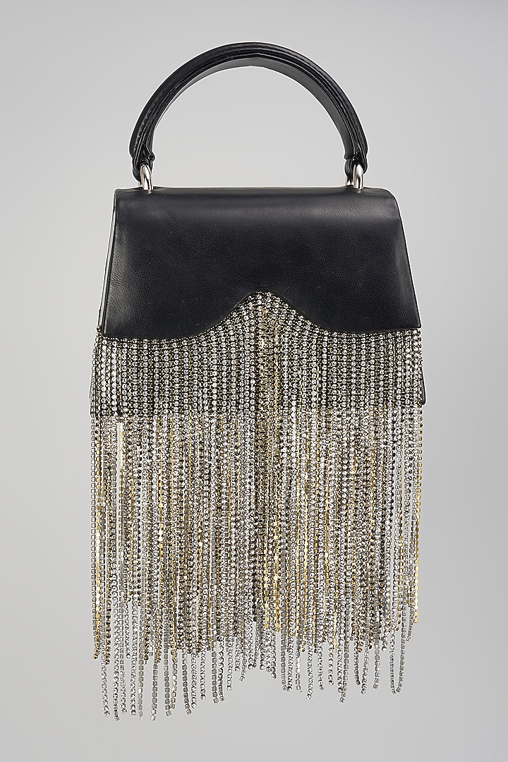 Black Faux Leather Structured Bag by Aanchal Sayal at Pernia's Pop Up Shop
