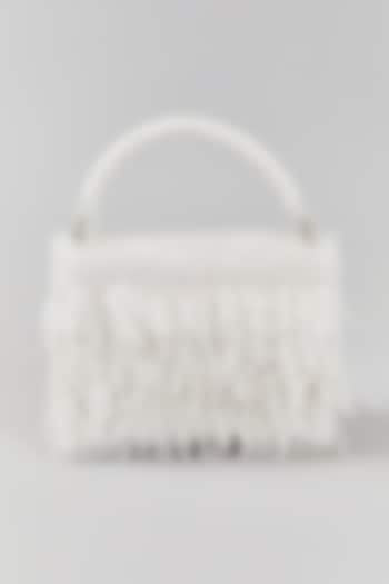 White Faux Leather Crystal Embroidered Structured Bag by Aanchal Sayal at Pernia's Pop Up Shop