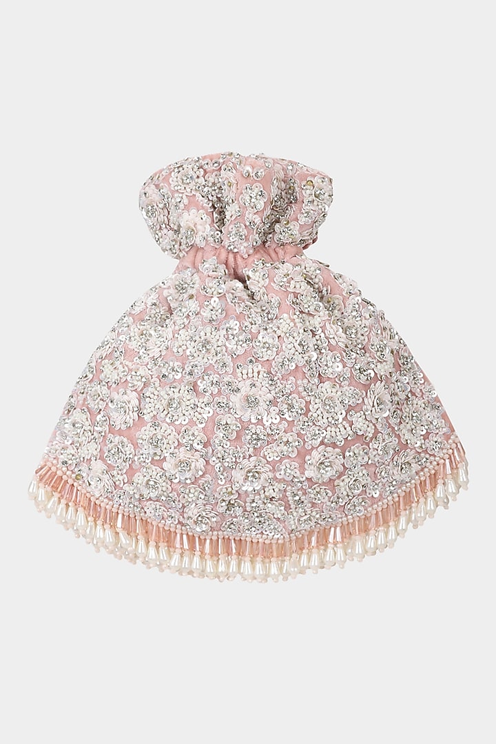 Pink Sequins Velvet Embroidered Potli by Aanchal Sayal at Pernia's Pop Up Shop