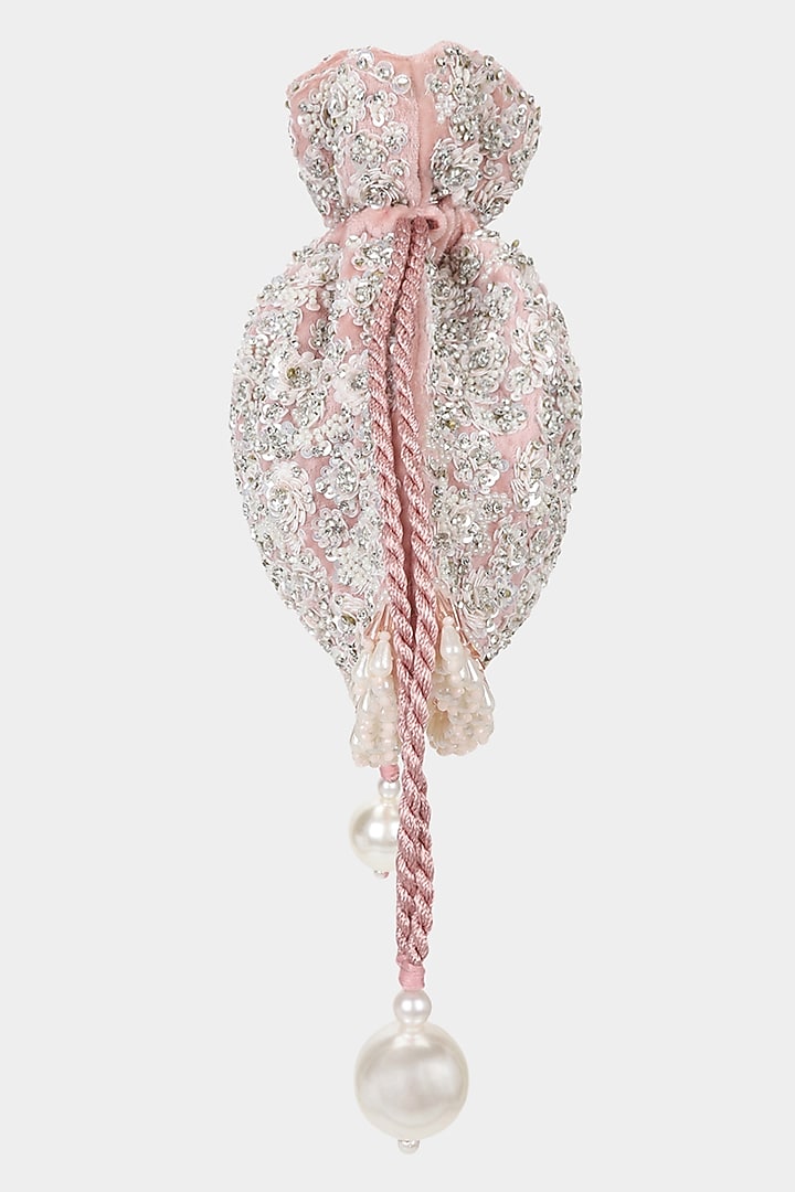 Pink Sequins Velvet Embroidered Potli by Aanchal Sayal at Pernia's Pop Up Shop