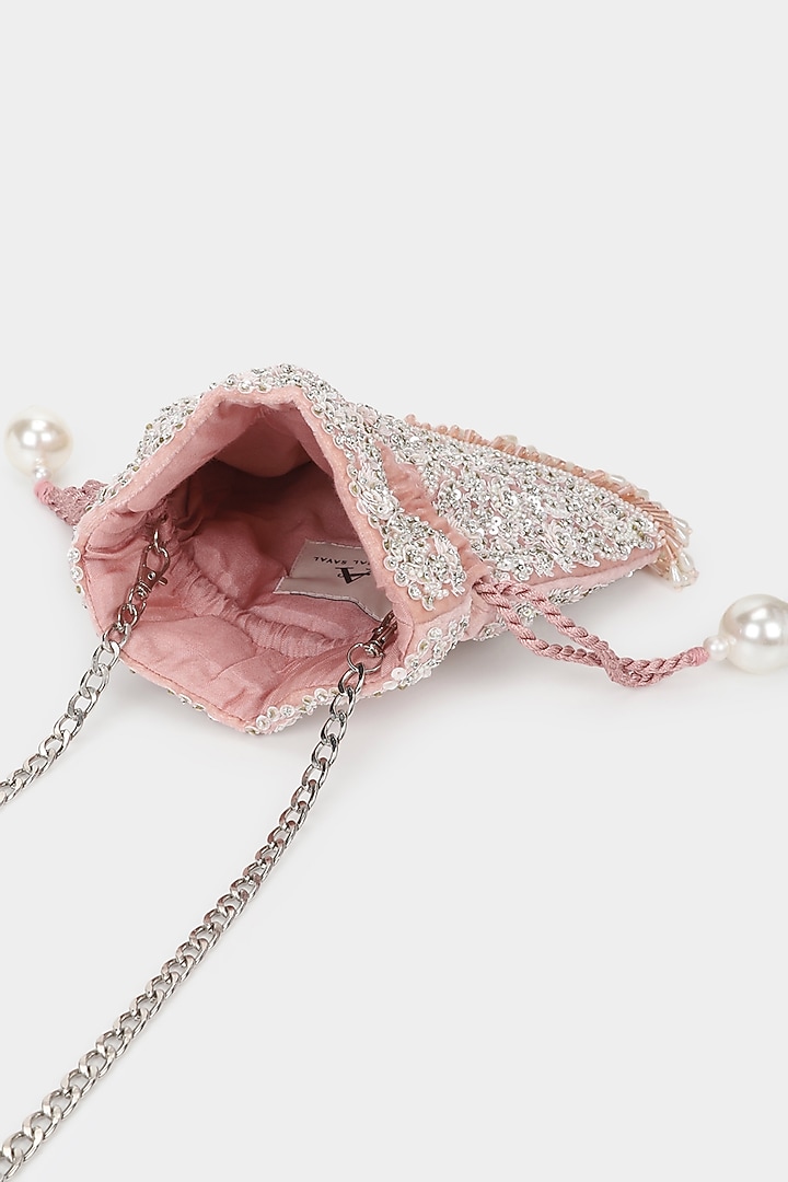 Pink Sequins Velvet Embroidered Potli by Aanchal Sayal at Pernia's Pop Up Shop