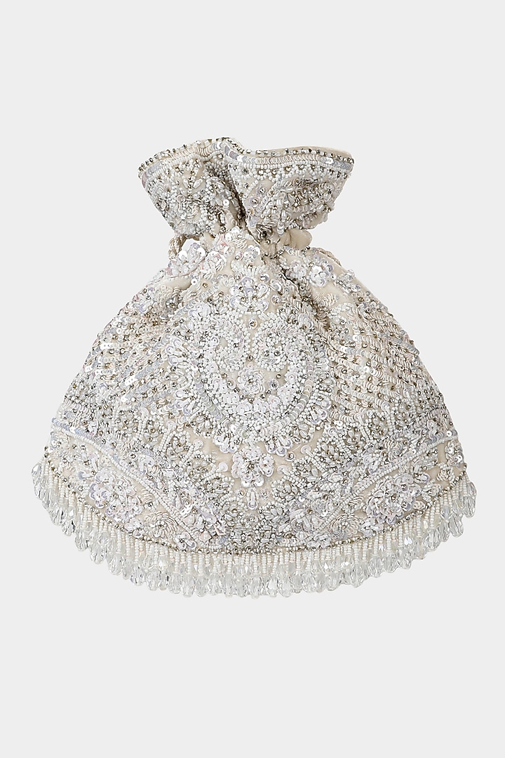 Silver Sequins Velvet Embroidered Potli by Aanchal Sayal  at Pernia's Pop Up Shop