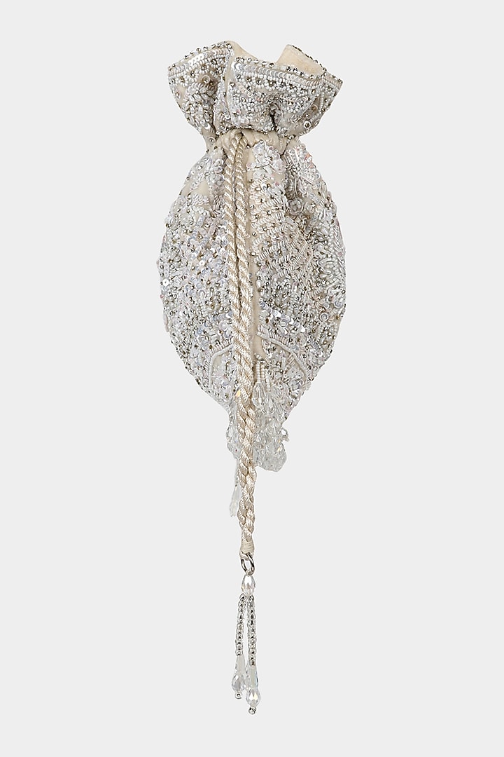 Silver Sequins Velvet Embroidered Potli by Aanchal Sayal  at Pernia's Pop Up Shop