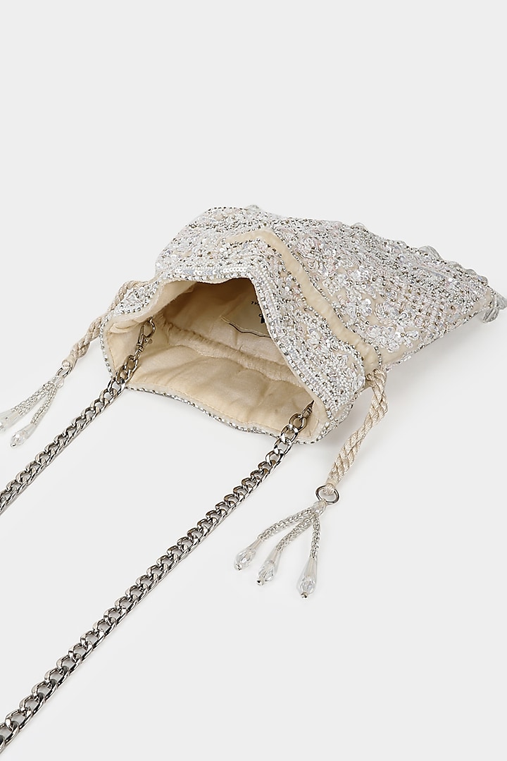 Silver Sequins Velvet Embroidered Potli by Aanchal Sayal  at Pernia's Pop Up Shop