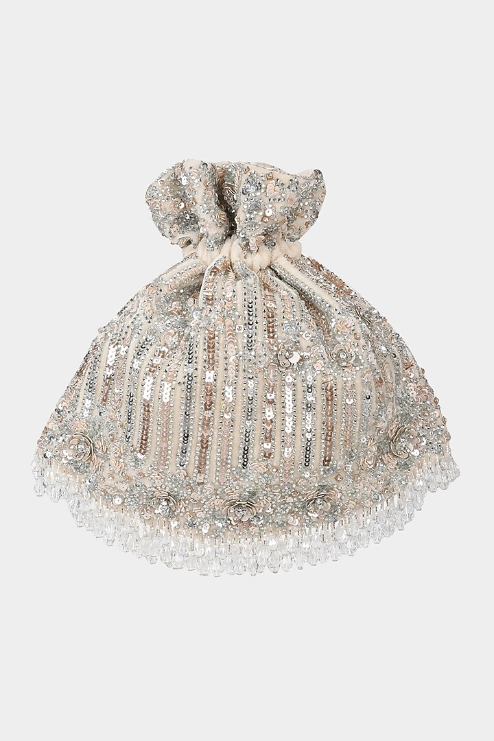 Silver Velvet Sequins Embroidered Potli by Aanchal Sayal at Pernia's Pop Up Shop